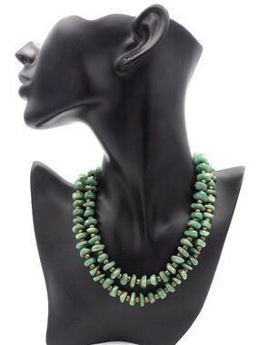 Natural Green Jade Beaded Necklace 33 inches length Nephrite Vintage Beads
